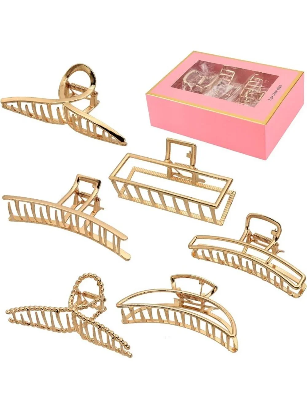 6 Pack Gold Metal Hair Clips - Large 4 Inch Jaw Claws for Thick or Thin Hair